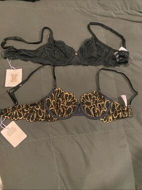 Savage X Fenty Black and Gold Embroidered Underwire Bra